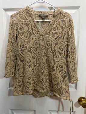 Tommy Bahama Tan Floral Lace V-Neck Swim Coverup